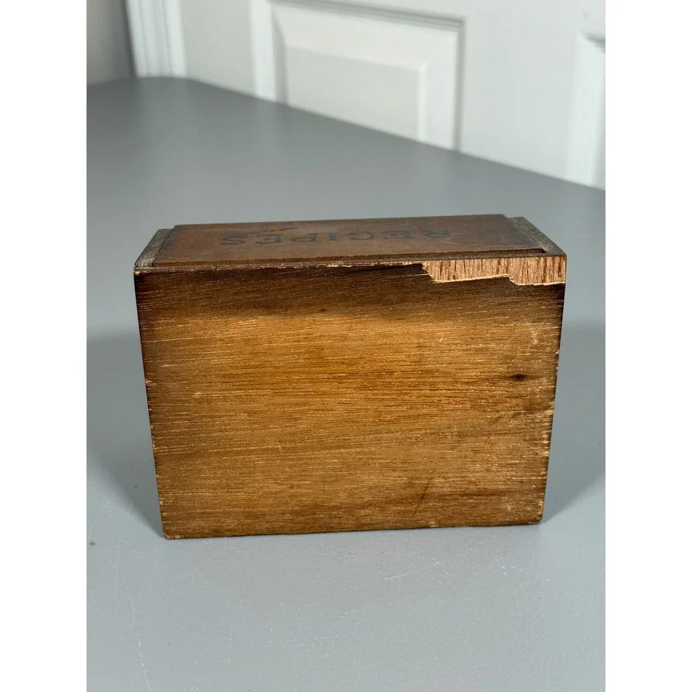 Vintage Wood Recipe Box Rooster Metal Emblem Farmhouse Primitive Kitchen Decor